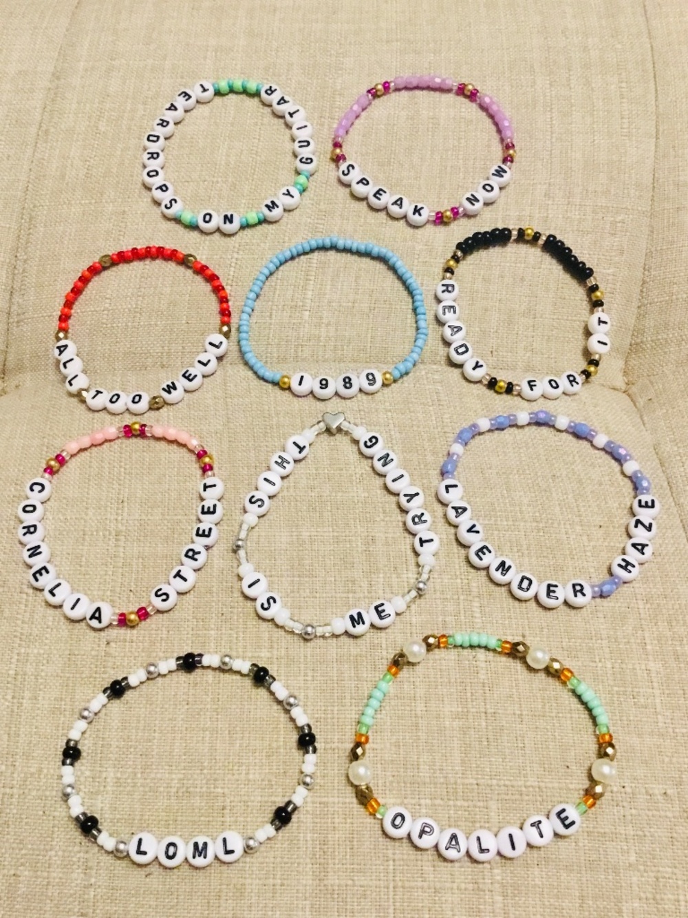 Set of 10 Handmade Album/Song Title Friendship Bracelets for Adults and Kids
